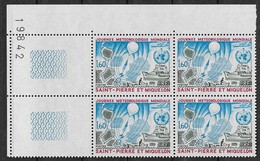 1974 Saint Pierre Et Miquelon  N° 433   Nf**. MNH . (bloc De 4  Bdf Numéroté)  Journée De La Météorologie . - Neufs