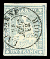 O N°31, Helvetia, 1F Gris Lilas Obl Càd De Lausanne Central, TB (signé/certificat)   Cote: 700... - 1843-1852 Federale & Kantonnale Postzegels