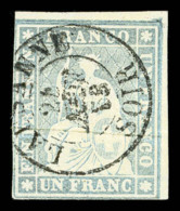 O N°31, Helvetia, 1F Gris Lilas Obl Càd De Lausanne Central, TB (signé/certificat)   Cote: 700... - 1843-1852 Federal & Cantonal Stamps