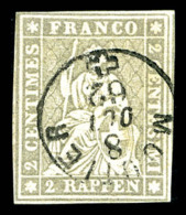 O N°25, Helvetia, 2 R Gris, Grande Fraîcheur, TTB (signé/certificat)   Cote: 450 Euros  ... - 1843-1852 Timbres Cantonaux Et  Fédéraux