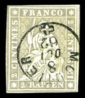 O N°25, Helvetia, 2 R Gris, Grande Fraîcheur, TTB (signé/certificat)   Cote: 450 Euros  ... - 1843-1852 Federal & Cantonal Stamps