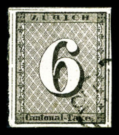 O N°10, Zürich 6 R, Fond Lignes Rouge Horizontale, SUPERBE (signé/certificats)   Cote: 1500 Euros  ... - 1843-1852 Federale & Kantonnale Postzegels