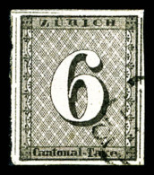 O N°10, Zürich 6 R, Fond Lignes Rouge Horizontale, SUPERBE (signé/certificats)   Cote: 1500 Euros  ... - 1843-1852 Federal & Cantonal Stamps