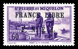 * N°258, 60c Lilas Surchargé 'FRANCE LIBRE F.N.F.L', Quasi **. SUP. R.R (signé... - Unused Stamps
