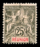 * N°39a, 25c Noir Sur Rose: Double 'REUNION', TTB (signé Calves/certificat)   Cote: 600 Euros  ... - Unused Stamps