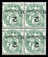 ** N°36a, 2m S 5c Vert-bleu, Surcharge Renversée En Bloc De 4, SUP (certificat)   Cote: 420 Euros  ... - Unused Stamps