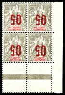 ** N°105a, SURCHARGE RENVERSEE 05c (sur 15c Gris) En Bloc De Quatre Coin De Feuille, SUPERBE (certificat)  ... - Unused Stamps