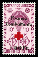 ** N°294D, (N° Maury), NON EMIS: Type Ravenela, 10c Lilas Rose Surchargé 'France Combattante +50F Et... - Ungebraucht