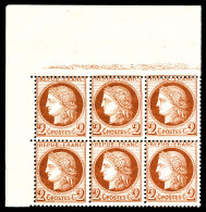 ** N°51, 2c Rouge-brun En Bloc De Six Coin De Feuille, Fraîcheur Postale (certificat)     Qualité:... - 1871-1875 Ceres