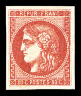 * N°49d, 80c Groseille, Superbe Nuance. R.R (signé Calves/Brun/certificat)   Cote: 2600 Euros  ... - 1870 Emisión De Bordeaux