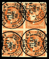 O N°48, 40c Orange En Bloc De Quatre, Très Frais, RARE Et SUP (signé Margues/certificat)    Cote:... - 1870 Emisión De Bordeaux