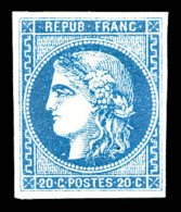 * N°46B, 20c Bleu Type III Rep 2. SUP (signé Calves/certificat)   Cote: 1800 Euros   Qualité: * - 1870 Uitgave Van Bordeaux