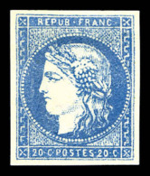 (*) N°44, 20c Bleu Type I Report 1, Faux De SPERATI. TTB (certificat)     Qualité: (*) - 1870 Ausgabe Bordeaux