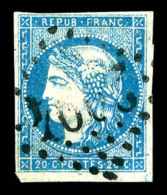 O N°44A, 20c Bleu Type I Report 1, TB (signé Calves/certificat)   Cote: 725 Euros   Qualité: O - 1870 Emisión De Bordeaux