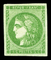 * N°42B, 5c Vert-jaune Report 2, TB (signé Brun)   Cote: 370 Euros   Qualité: * - 1870 Uitgave Van Bordeaux