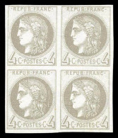 (*) N°41A, 4c Gris Report 1 En BLOC DE 4, PROBABLEMENT LE PLUS BEL EXEMPLAIRE CONNU (toujours Sans Gomme),... - 1870 Emissione Di Bordeaux