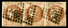 O N°40B, 2c Brun-rouge En Bande De Trois Horizontale, Jolie Pièce (certificat)   Cote: 1150 Euros  ... - 1870 Ausgabe Bordeaux