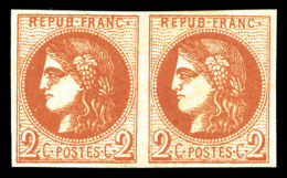 ** N°40B, 2c Brun-rouge Report II En Paire Horizontale, Infime Froissure De Gomme, Fraîcheur Postale, SUP... - 1870 Ausgabe Bordeaux