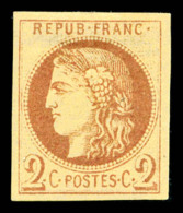 * N°40Af, 2c Chocolat Clair Report 1, Impression Très Fine Dite De Tours, RARE Et SUP (signé... - 1870 Emisión De Bordeaux
