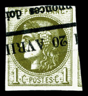 O N°39Cc, 1c Olive-bronze Obl Typo Des Journaux, TTB (signé)   Cote: 325 Euros   Qualité: O - 1870 Emissione Di Bordeaux