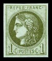 ** N°39C, 1c Olive Report 3, Fraîcheur Postale. SUP (certificat)     Qualité: ** - 1870 Uitgave Van Bordeaux