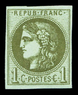 ** N°39A, 1c Olive Report 1, Fraîcheur Postale, SUP (certificat)     Qualité: ** - 1870 Bordeaux Printing