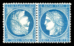 (*) N°37c, 20c Bleu En Paire Tête-bêche, Très Bon Centrage, SUP (signé... - 1870 Siège De Paris