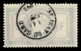 O N°33, 5F Violet-gris Obl Càd Central De St Jean Du Gard, SUP (signé/certificat)   Cote: 1100... - 1863-1870 Napoleone III Con Gli Allori