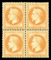 ** N°31, 40c Orange En Bloc De Quatre, Fraîcheur Postale, Très Bon Centrage. SUPERBE (certificat) ... - 1863-1870 Napoleon III With Laurels