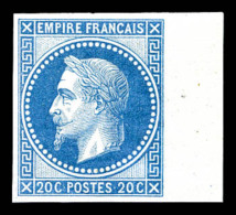 * N°29Aa, 20c Bleu Non Dentelé, Impression De Rothschild, Bord De Feuille Latéral, SUP... - 1863-1870 Napoléon III Con Laureles