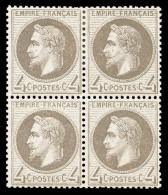 * N°27Bd, 4c Gris-jaunâtre Type II En Bloc De Quatre, Grande Fraîcheur, Très Bon Centrage... - 1863-1870 Napoléon III Con Laureles