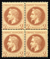 ** N°26B, 2c Rouge-brun Clair Type II En Bloc De Quatre, Fraîcheur Postale, SUP (certificat)    ... - 1863-1870 Napoleon III With Laurels