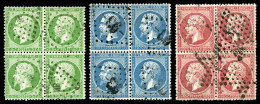 O N°20/24, 5c Vert, 20c Bleu Et 80c Rose: Les 3 Valeurs En Blocs De Quatre, TB (certificat)   Cote: 900 Euros  ... - 1862 Napoléon III