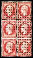 O N°24, 80c Rose, BLOC DE SIX, Oblitération Gros Points, Très Jolie Pièce, Rare... - 1862 Napoleon III