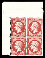 ** N°24, 80c Rose En Bloc De Quatre Coin De Feuille, Centrage Parfait, Fraîcheur Postale. SUPERBE. R.R.R... - 1862 Napoleone III