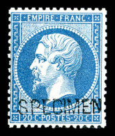 * N°22d, 20c Bleu Surchargé 'SPECIMEN'. TB (signé)   Cote: 400 Euros   Qualité: * - 1862 Napoleone III