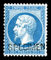 * N°22d, 20c Bleu Surchargé 'SPECIMEN'. TB (signé)   Cote: 400 Euros   Qualité: * - 1862 Napoleon III