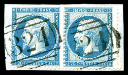 O N°22, 20c Bleu, Obl 'Guernesey' (boite Mobile De La Manche) En Paire Sur Son Support. TTB     Qualité:... - 1862 Napoleon III