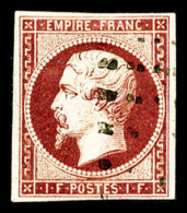 O N°18a, 1F Carmin Foncé Obl Gros Points, Restauré, Belle Présentation (certificat)  ... - 1853-1860 Napoléon III.