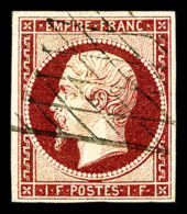 O N°18a, 1F Carmin Foncé, Obl Grille Sans Fin, R.R. SUPERBE (signé Brun/certificat)   Cote: 4500... - 1853-1860 Napoléon III