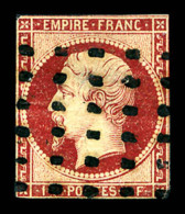 O N°18, 1f Carmin Oblitération Gros Points Carrés, Defectueux (certificat)   Cote: 3500 Euros  ... - 1853-1860 Napoleon III