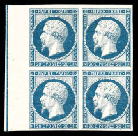 ** N°14Ai, 20c Bleu Laiteux En Bloc De Quatre (1ex*) Bord De Feuille Latéral Avec Filet D'encadrement,... - 1853-1860 Napoléon III.