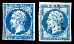 O N°14Ad/Ba, 20c Bleu Sur Vert Type I Et II, Les 2 Exemplaires TB (signés Brun)   Cote: 380 Euros  ... - 1853-1860 Napoleon III