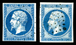 O N°14Ad/Ba, 20c Bleu Sur Vert Type I Et II, Les 2 Exemplaires TB (signés Brun)   Cote: 380 Euros  ... - 1853-1860 Napoléon III.