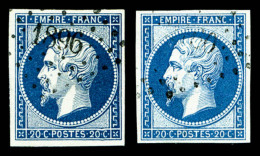 O N°14Ad/Ba, 20c Bleu Sur Vert Type I Et II, Les 2 Ex TTB (signés Brun)   Cote: 380 Euros  ... - 1853-1860 Napoleon III