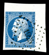 O N°14A, 20c Bleu Type I Coin De Feuille, Obl PC '1925' Legère, Pièce Choisie, SUP (signé... - 1853-1860 Napoleon III