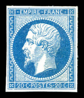 ** N°14A, 20c Bleu Type I. TTB (signé Brun/certificat)     Qualité: ** - 1853-1860 Napoleon III