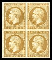 * N°13B, 10c Brun-clair Type II En Bloc De Quatre, 2 Ex Aminci Sinon Superbe (certificat)   Cote: 4250 Euros  ... - 1853-1860 Napoleon III