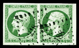 O N°12c, 5c Vert Foncé Sur Vert En Paire Horizontale, Pièce Choisie, TTB (certificat)    ... - 1853-1860 Napoleon III