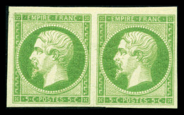 * N°12, 5c Vert-jaune Clair Sur Verdâtre En Paire, Belles Marges Et Nuance Rare. SUPERBE (certificat)    ... - 1853-1860 Napoléon III.